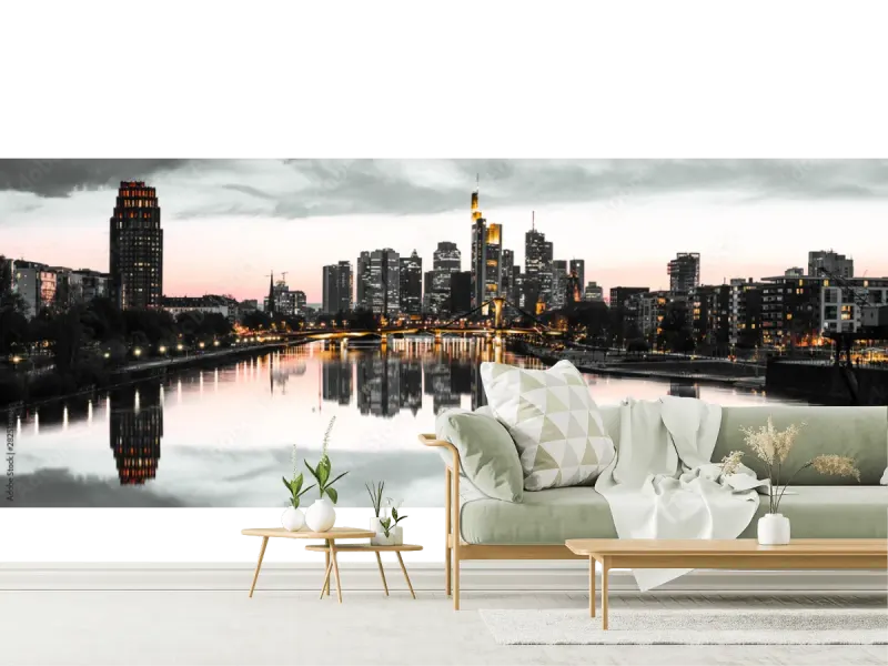 Mural Ciudad Reflejo Nocturno Moderno para Pared – Fotomural Decorativo en Vinil Arquitectónico o Papel Tapiz