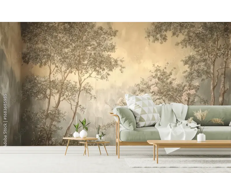 Mural Áurea Forest Vinil Arquitectónico para Decoración de Sala