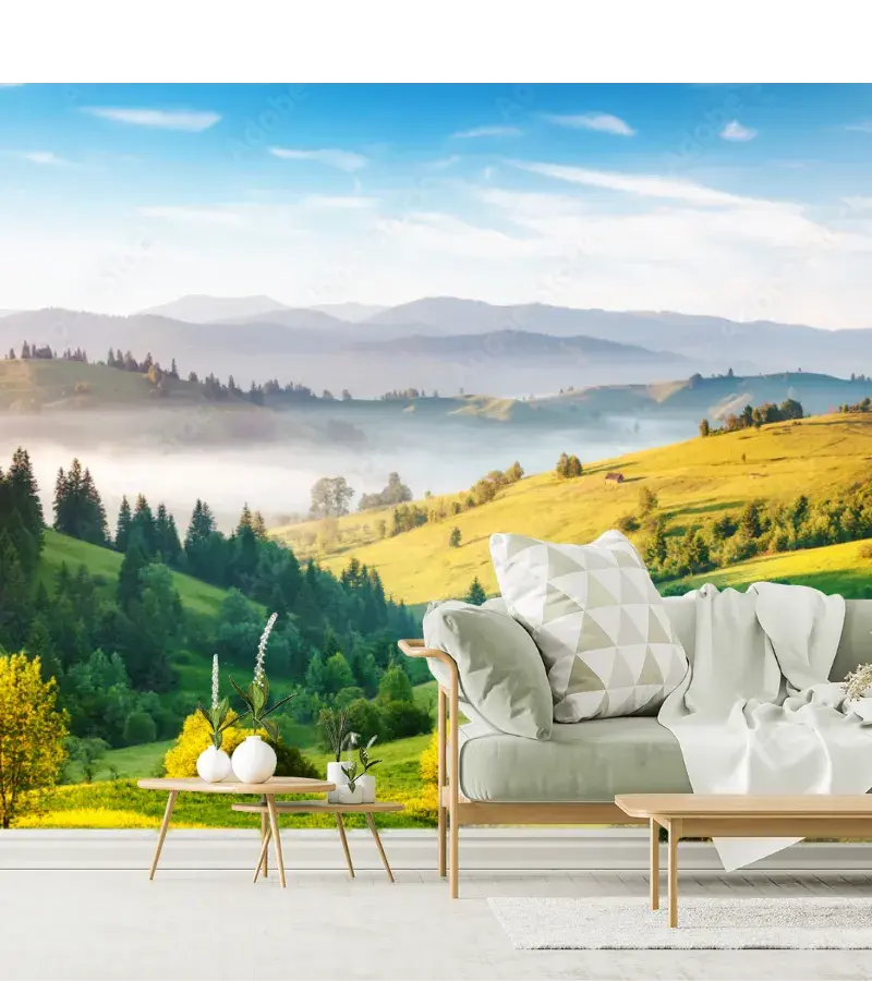 Mural Horizonte Sereno Bosque para Decoración de Sala – Vinil o Papel Tapiz