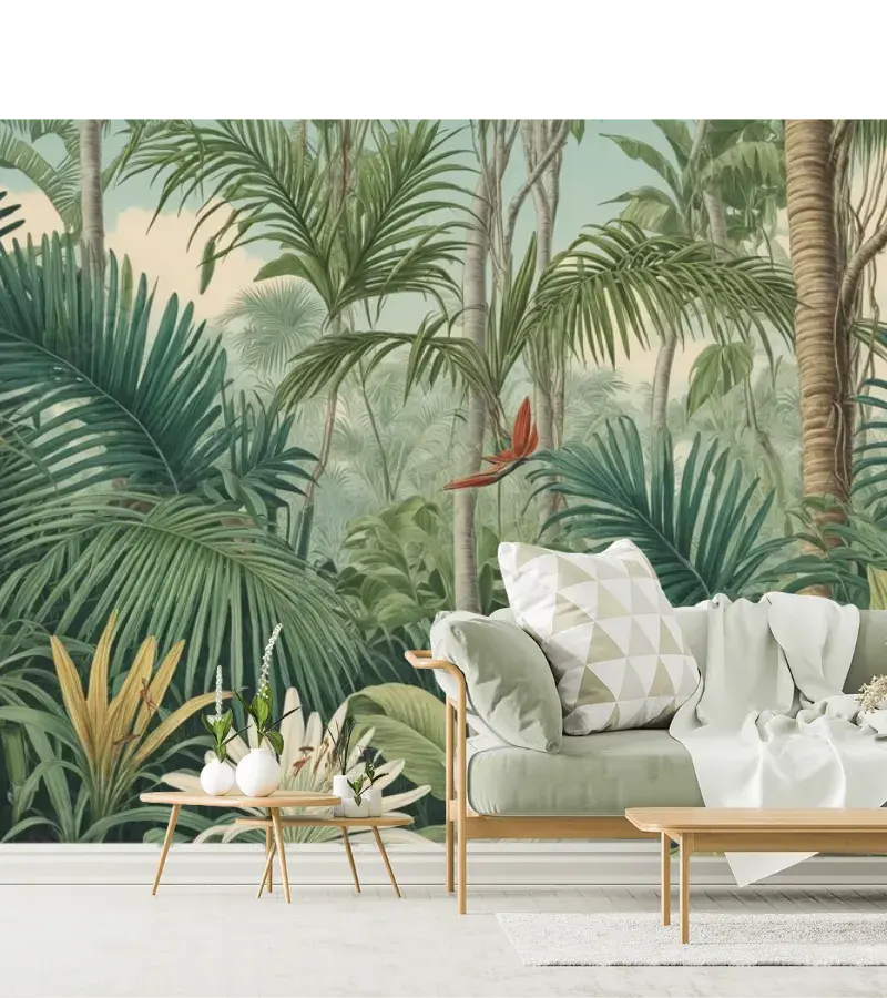 Mural Tropical Oasis en Vinil o Papel Tapiz Decorativo