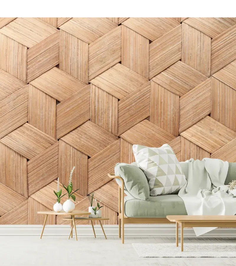 Mural Geométrico Madera Natural para Pared, Fotomural Decorativo