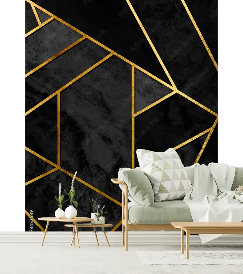 Mural Geométrico Obsidiana Dorada para sala o recámara – Vinil o Tapiz decorativo