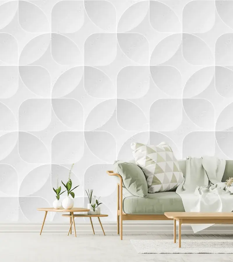 Mural Geométrico Minimal Alta Blancura para Sala - Vinil o Papel Tapiz