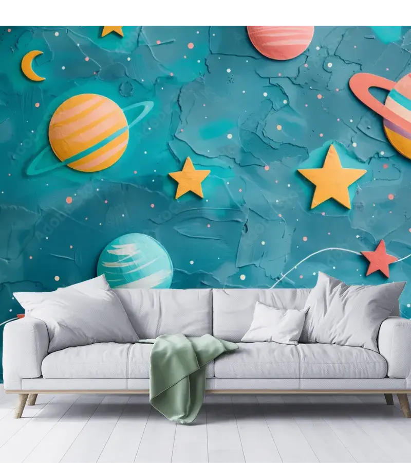 Mural Galaxia Infantil Estelar para Niños en Vinil Arquitectónico