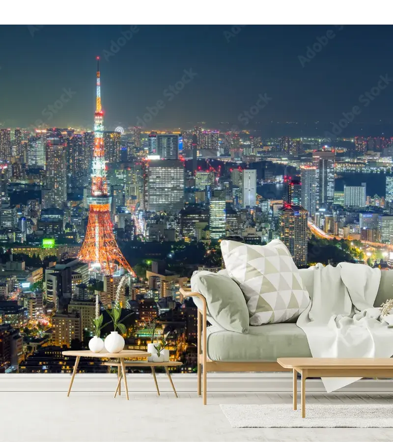 Mural Tokio Nocturno Skyline Fotomural Vinil Decorativo