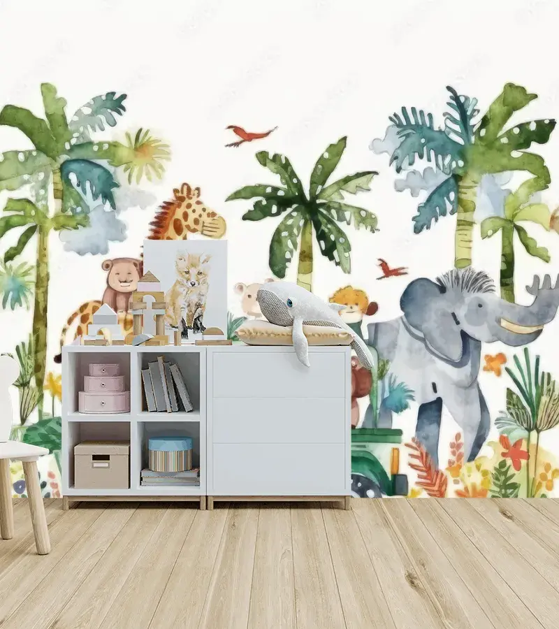 Mural Safari Aventurero Infantil para pared - Vinil Arquitectónico, Papel Tapiz y más