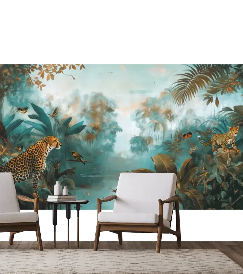 Mural Jaguar y Águila Selva Tropical Vinil Arquitectónico o Tapiz