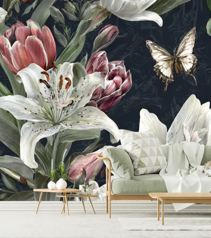 Mural Magnolia Nocturna – Fotomural floral moderno para sala o recámara