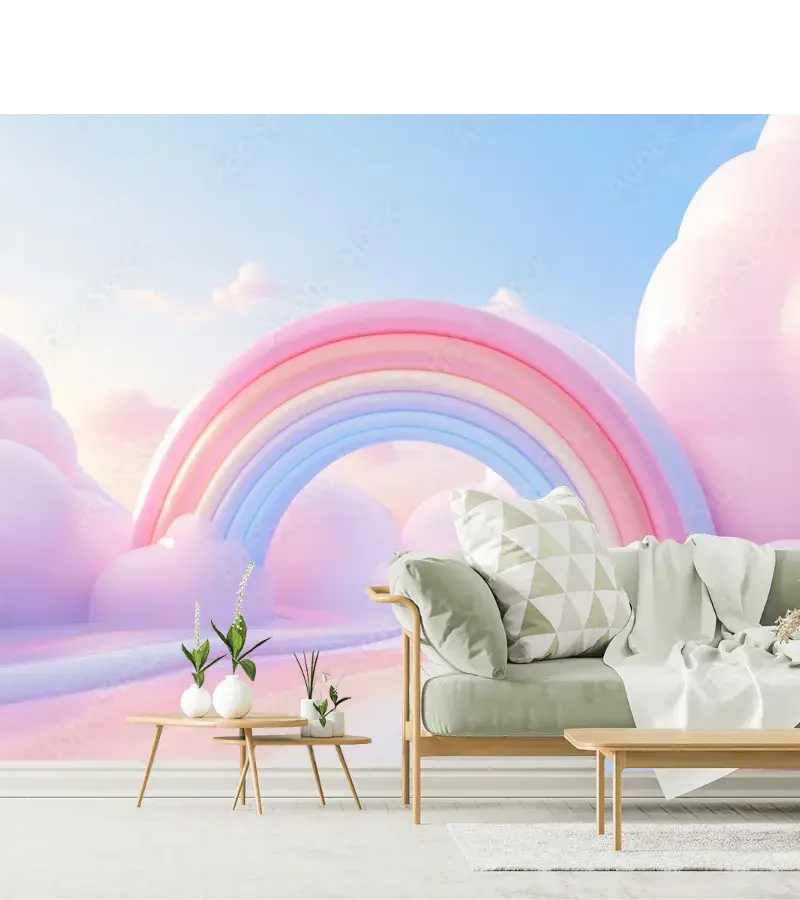 Mural Nube Pastel Arcoíris Sueños - Vinil, Papel Tapiz o Mural Superficies Rugosas