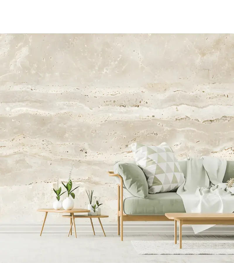 Mural Travertino Beige Modelo Luminiscencia Minimalista en Vinil y Tapiz