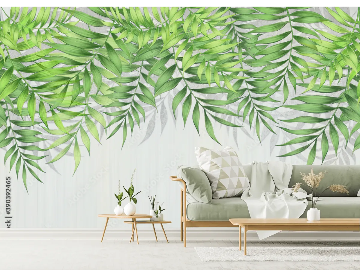 Mural Tropical Esencia Verde – Fotomural Decorativo para Sala, Vinil Arquitectónico