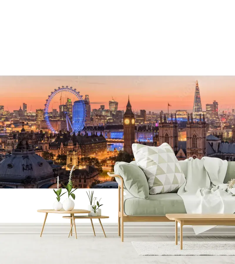Mural Londres Nocturno Skyline en Vinil Arquitectónico o Papel Tapiz