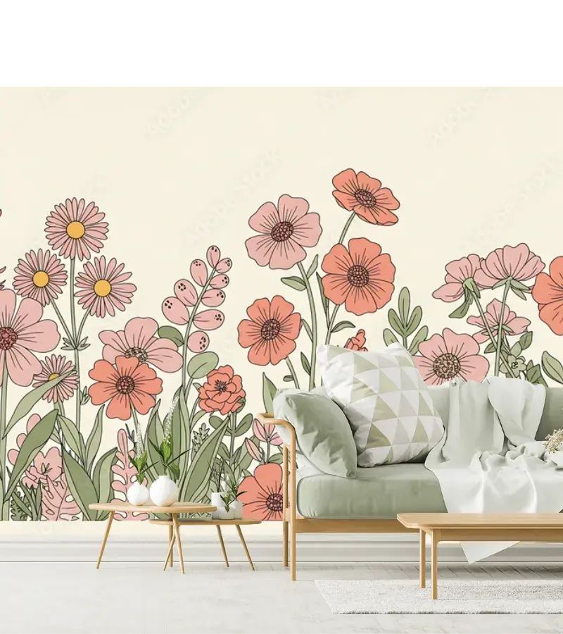 Mural Botánico Primavera Pastel