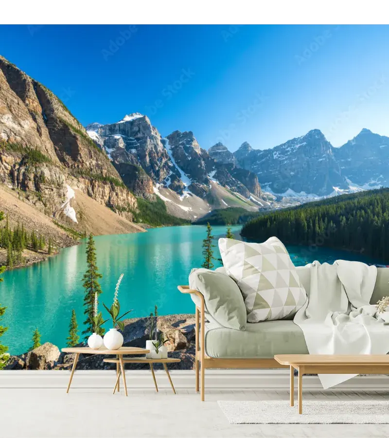 Mural Esencia Turquesa de Montañas – Fotomural Paisaje Natural para Sala o Recámara