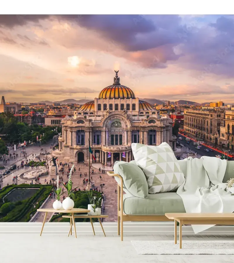 Mural Centro Histórico CDMX Atardecer - Vinil, Tapiz Decorativo