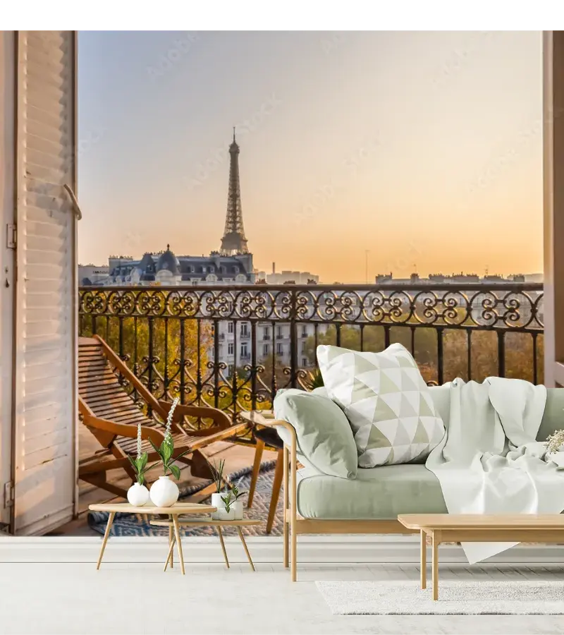 Mural Ventana Parisina Amanecer – Vinil, Papel Tapiz y Más