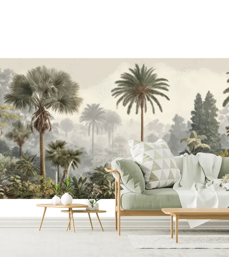 Mural Bosque Tropical Palmera - Fotomural Decorativo para Sala en Vinil y Tapiz