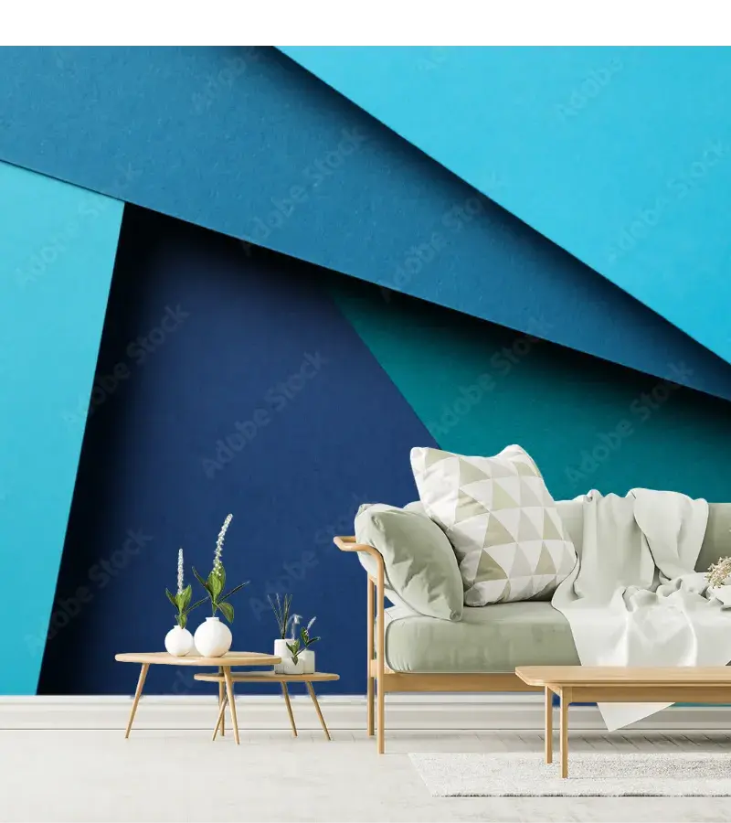 Mural Azul Profundo Geométrico Moderno en Vinil o Tapiz Decorativo