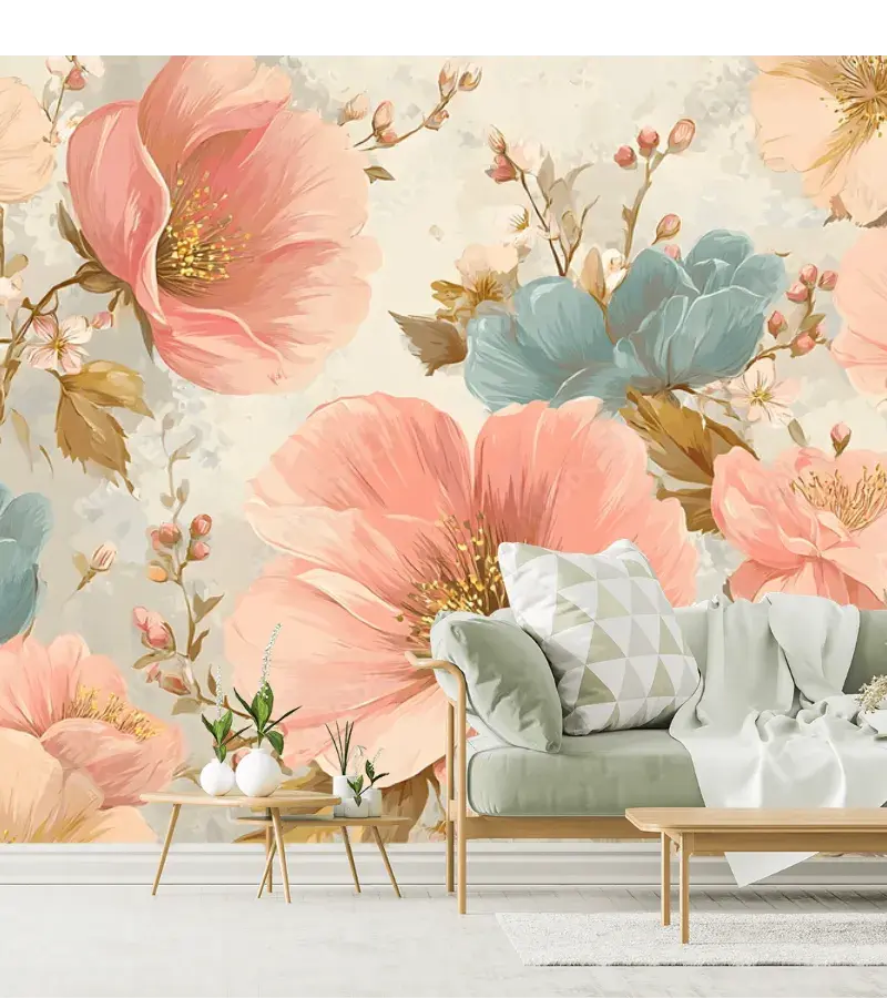 Mural Floral Pastel Primavera – Fotomural Decorativo de Alto Impacto