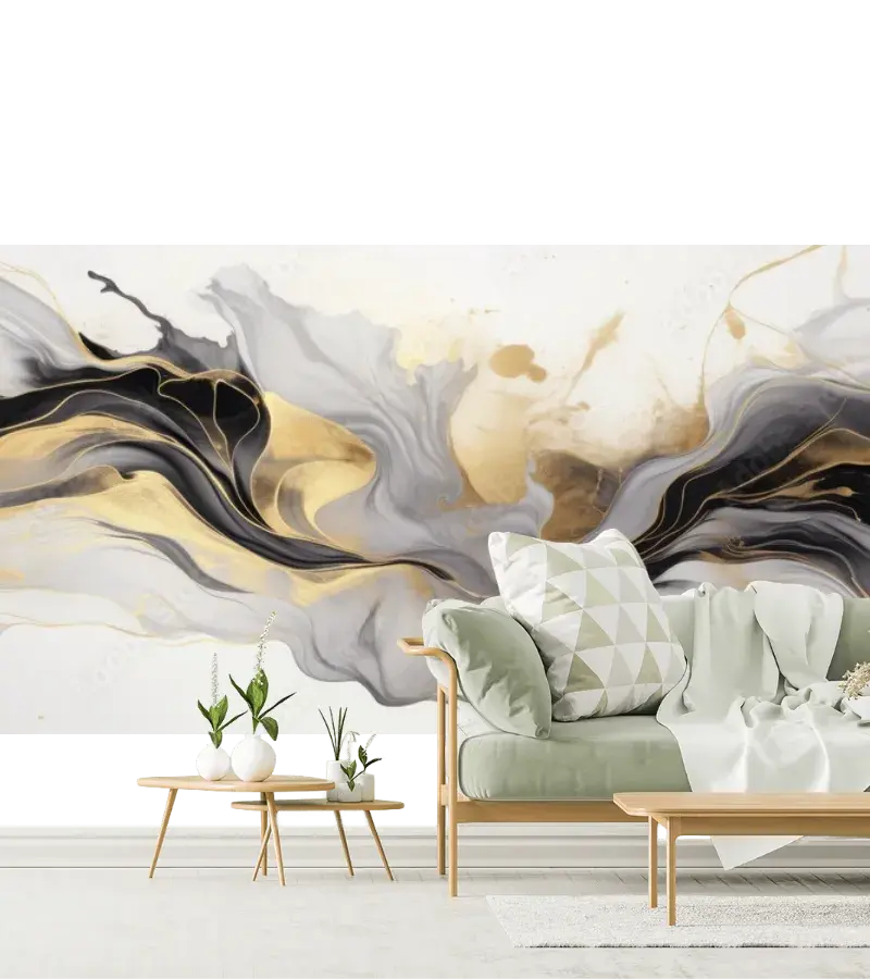 Mural Bruma Dorada Abstracta en Vinil y Papel Tapiz Decorativo