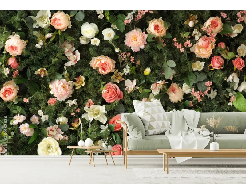 Modelo Mural Jardín Encantado - Fotomural decorativo floral en vinil o papel tapiz