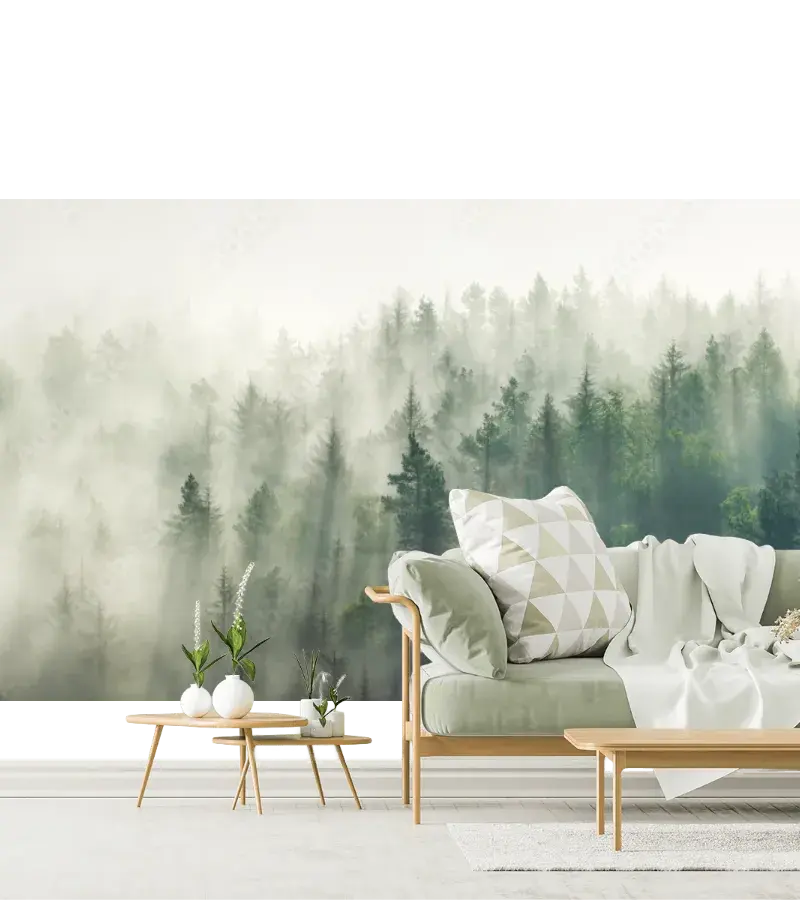 Mural Bosque Neblina Encantada Vinil Arquitectónico o Papel Tapiz Decorativo